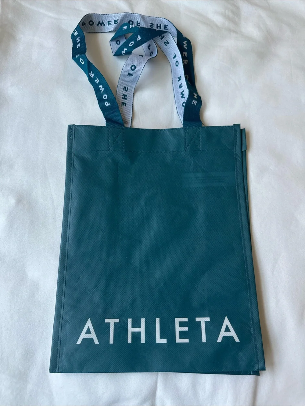 ATHLETA Power of She Teal Green Reusable Shopping Tote Bag Logo Gym Shopper